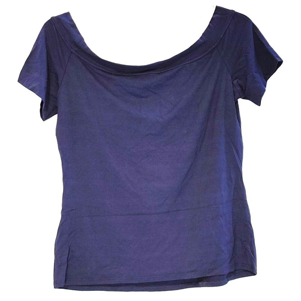 Rebecca Taylor Modal Boat Neck Top Slimming Fit Short Sleeve Navy Womens XL NWT - Picture 4 of 8